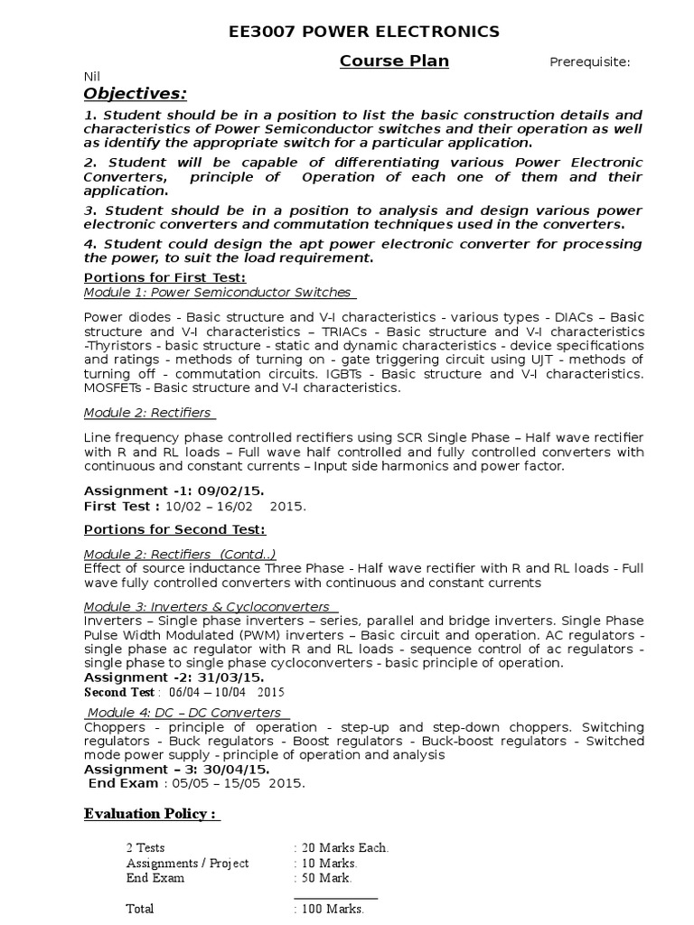 EE3007 Power Electronics Syllabus | PDF