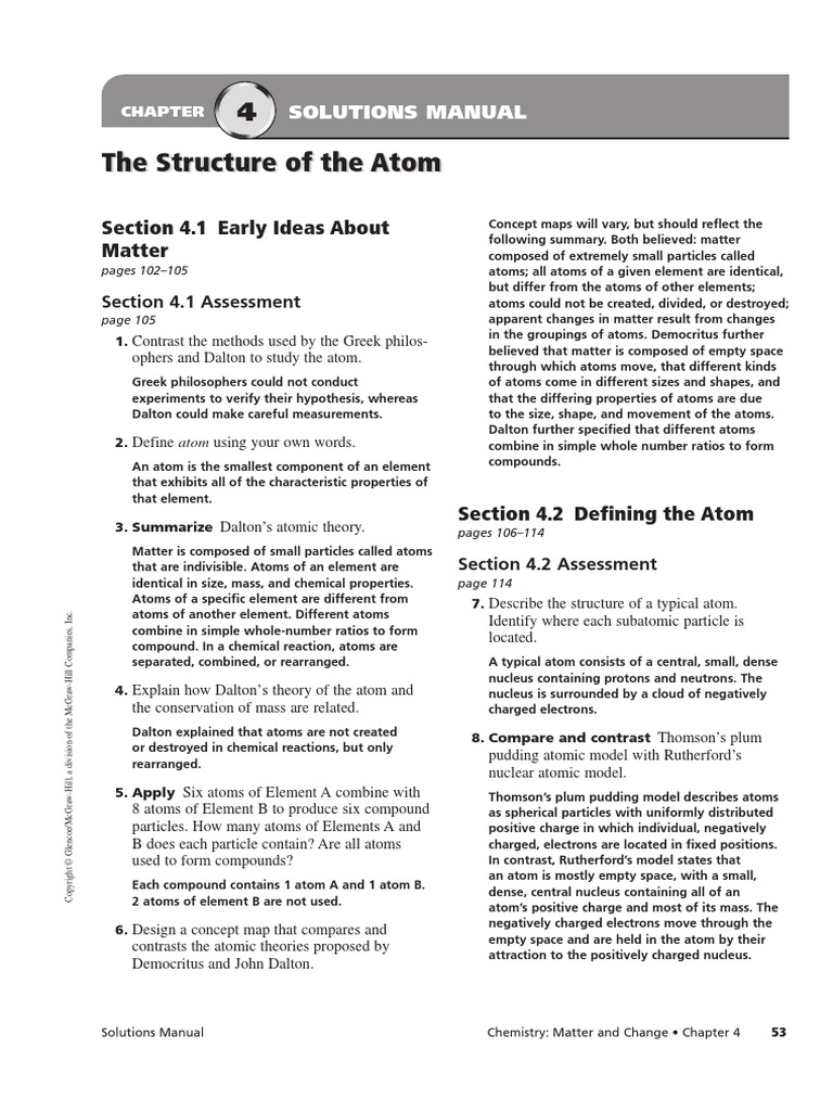 worksheet Matter And Change Worksheet chapter 4 assessment solution manual the structure of atom atoms atomic nucleus