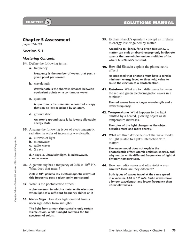 Chapter 5 Assessment Solution Manual Electrons In Atoms Glencoe Chemistry Pdf Electromagic Radiation Atomic Orbital