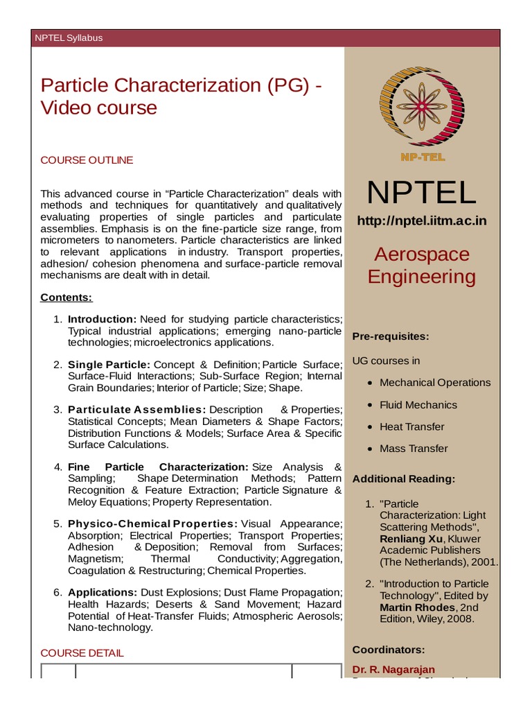 Nptel Particle Characterization (PG) Video Course PDF