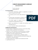 Faisalabad Waste Management Company Job Description: Position: Reports To: Key Responsibilities