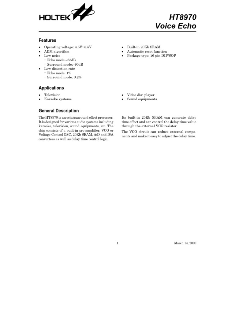 HT 8970 Voice Echo | PDF | Electronic Circuits | Signal Processing
