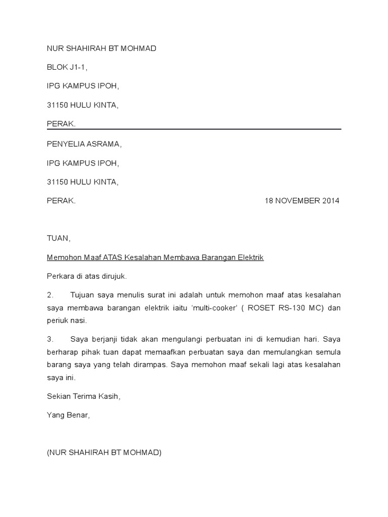 48+ Surat Permohonan Maaf English - Contoh Surat Ide