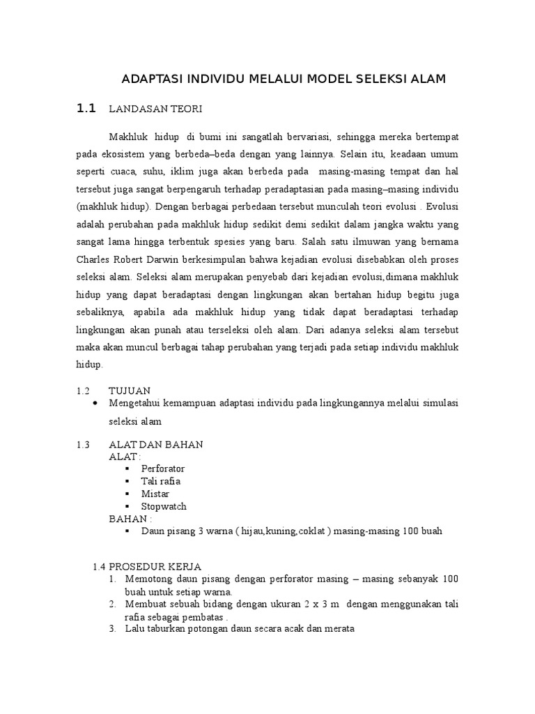 Laporan Praktikum Seleksi Alam