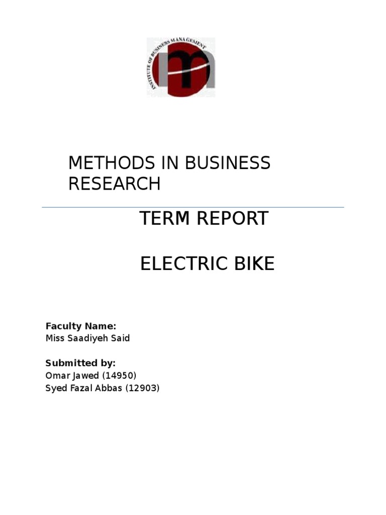 Electric Bike Research Report Hypothesis Focus Group