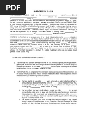 Draft Agreement to Lease