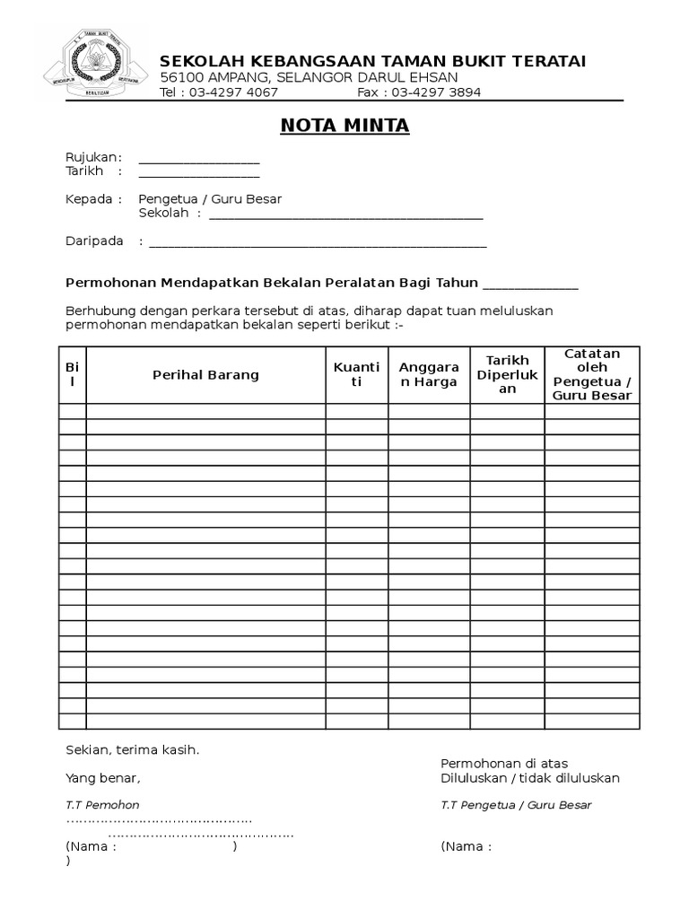 Borang Nota Minta | PDF