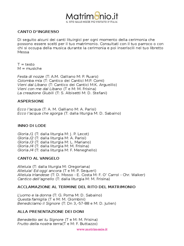 Canti Di Nozze Liturgici Doc