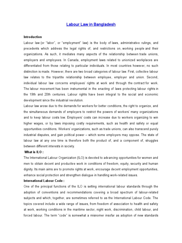 Labour Law In Bangladesh Pdf Labour Law Trade Union
