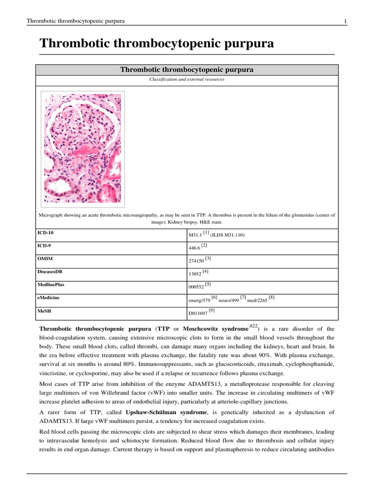 Thrombotic Thrombocytopenic Purpura PDF | PDF | Body Fluids | Medical ...