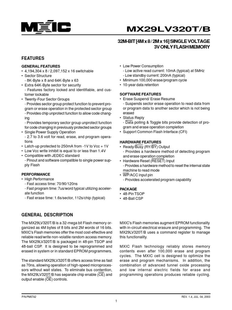 MX29LV320T/B Flash Memory Datasheet | PDF | Flash Memory | Booting