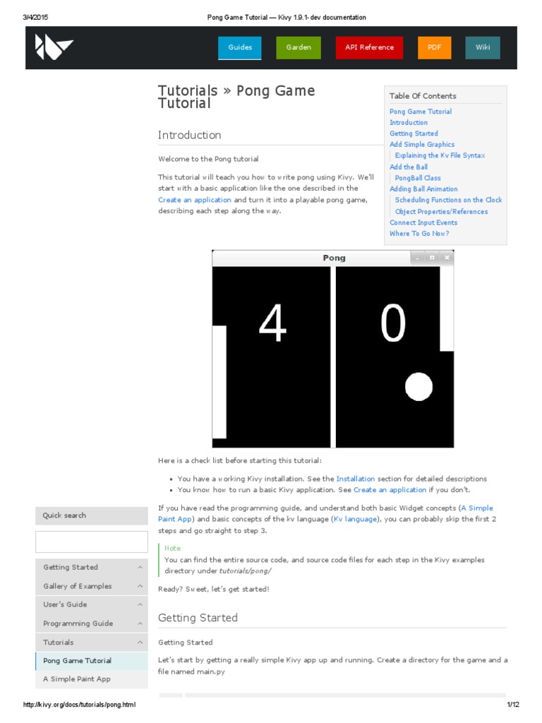 Pong Game Tutorial Kivy 1.9 PDF Computing Software