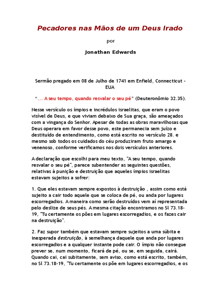 Pecadores nas Mãos de um Deus Irado | PDF