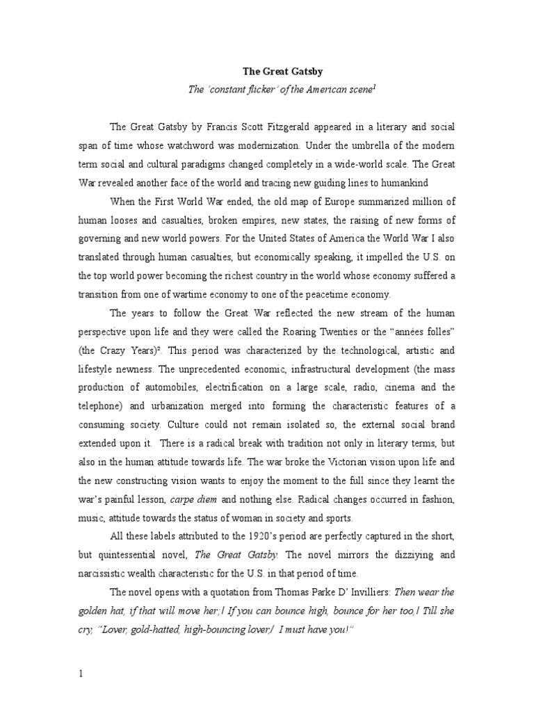 the great gatsby book report essay