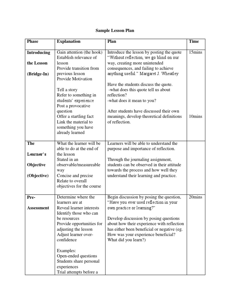Reflection in Lesson Planning Example | PDF | Lesson Plan | Educational ...