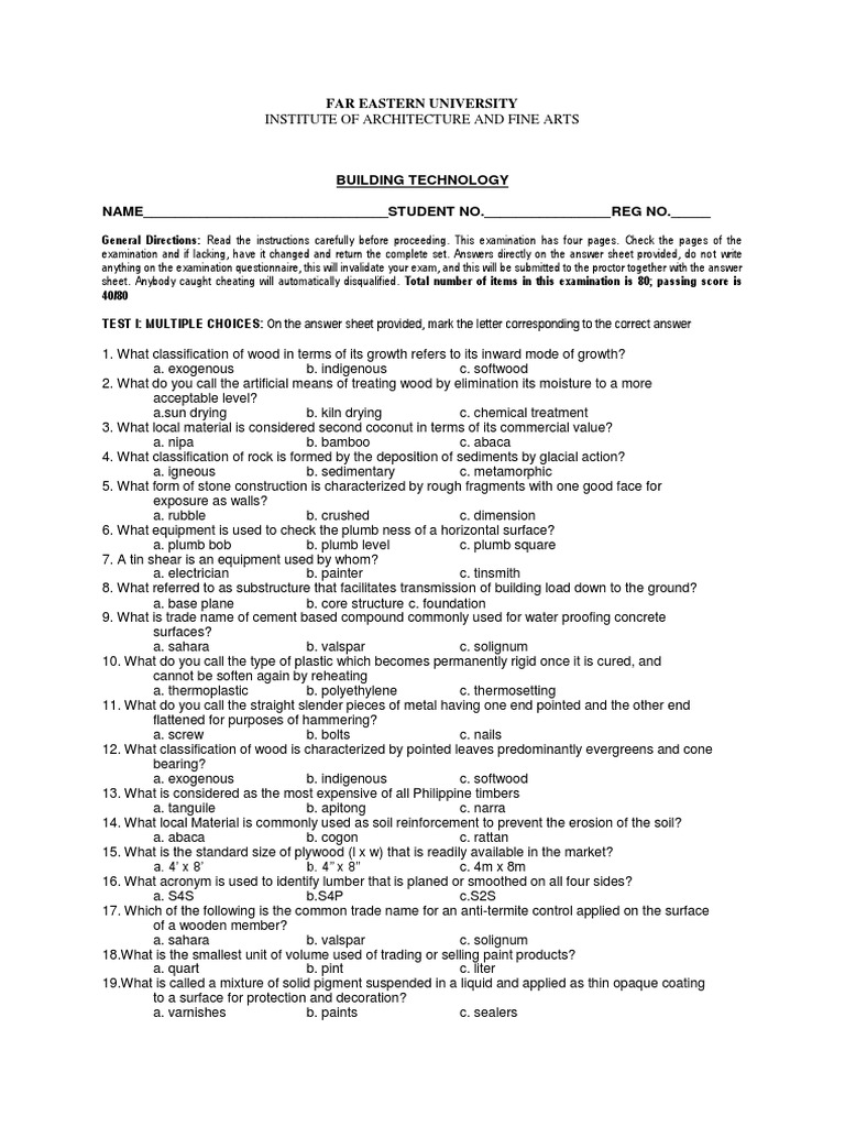 Building Technology Exam Review Guide | PDF | Concrete | Paint