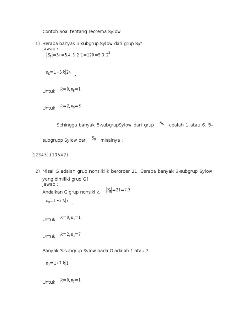 Contoh Soal Tentang Teorema Sylow