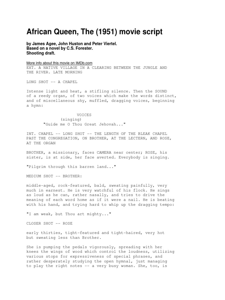 The African Queen Movie Script PDF Leisure
