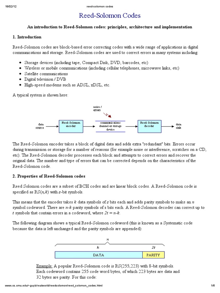 Reed Solomon Codes | PDF | Algorithms | Digital Electronics