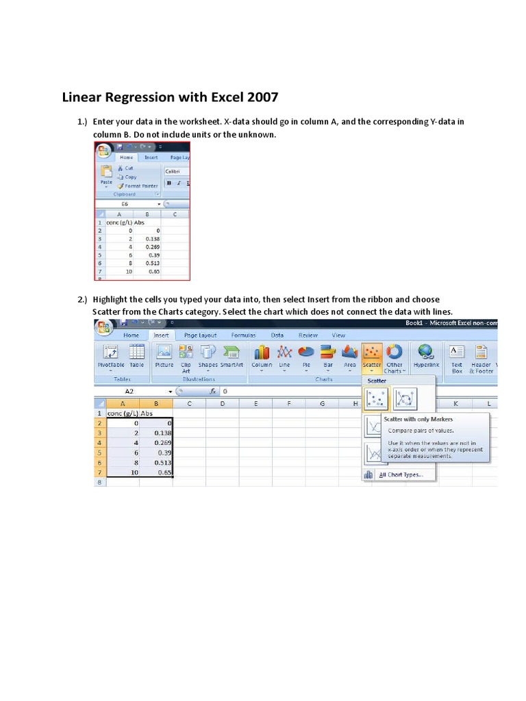 Excel 2007 Linear Regression Guide | PDF