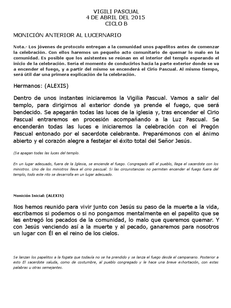 Moniciones y Lecturas de La Vigilia Pascual Bautismo Misa (liturgia)