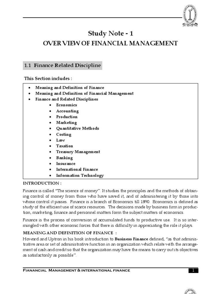Study Note - 1: Over View of Financial Management | PDF | Economics ...