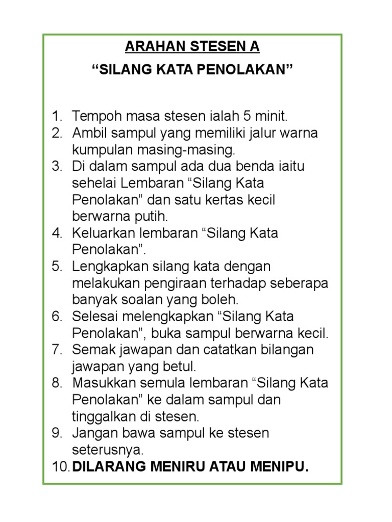 Contoh Arahan Permainan Stesen