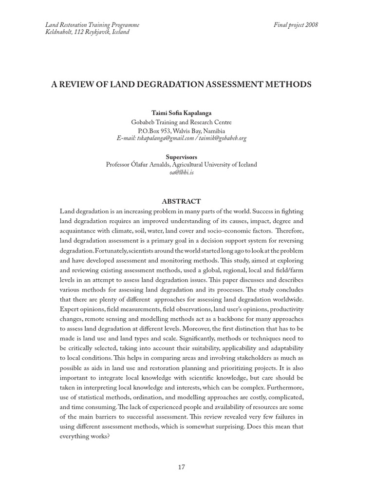 Land Degradation Assessment Methods Review | PDF | Environmental ...