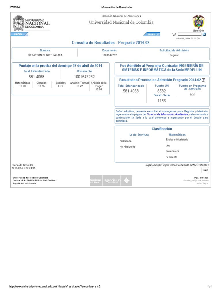 Información de Resultados UNAL PDF