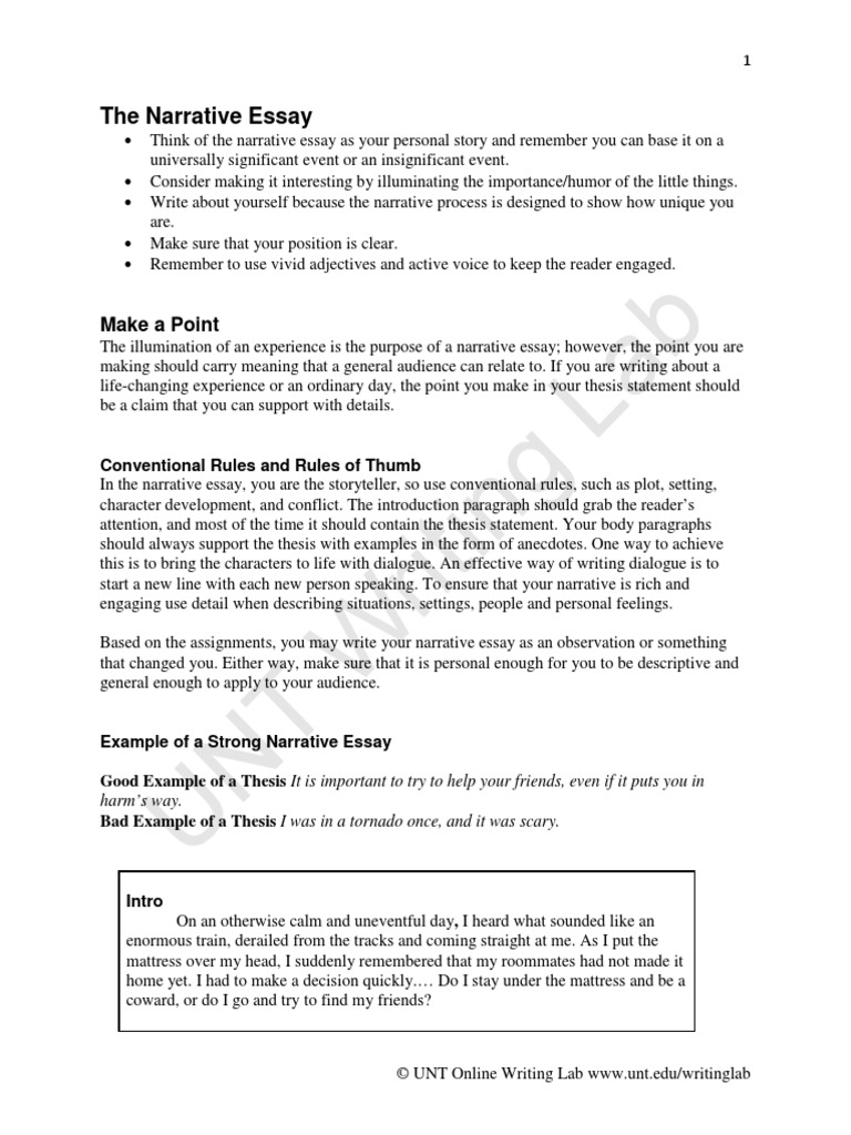 examples of narrative essay thesis