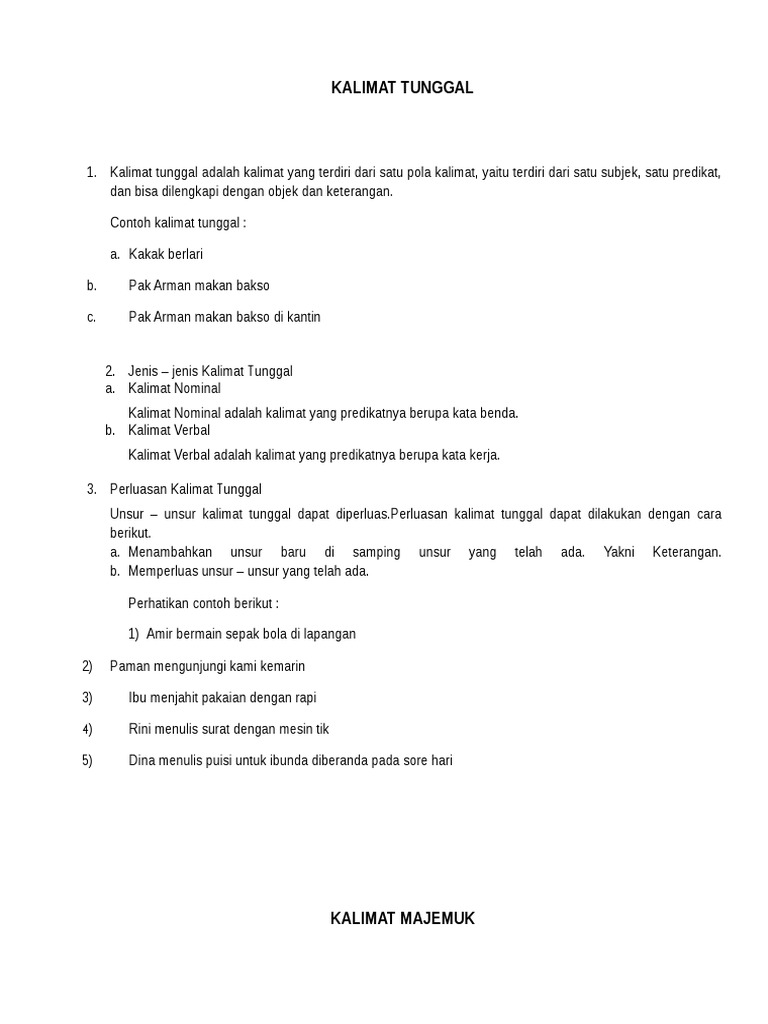 Contoh Kalimat Tunggal / Jenis Kalimat Tunggal Majemuk Partisipal Ppt Download / Sederhananya, kalimat tunggal terdiri dari satu klausa dan memenuhi syarat sebagai kalimat utuh.