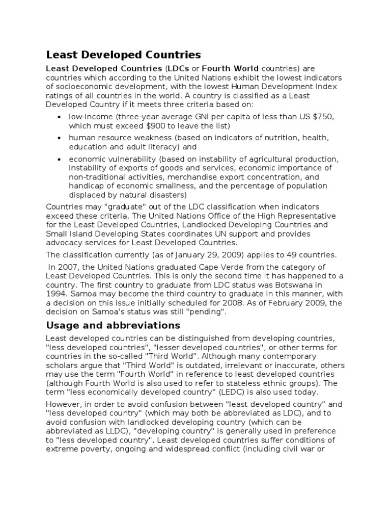 LDC - Criteria of Least Developed Countries | PDF | Economies | World ...