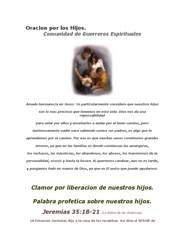 Oración Profética por Nuestros Hijos | PDF | Oración | Cristo (título)