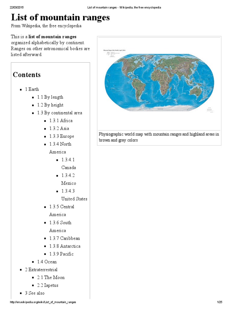 List of Mountain Ranges - Wikipedia, The Free Encyclopedia | PDF ...