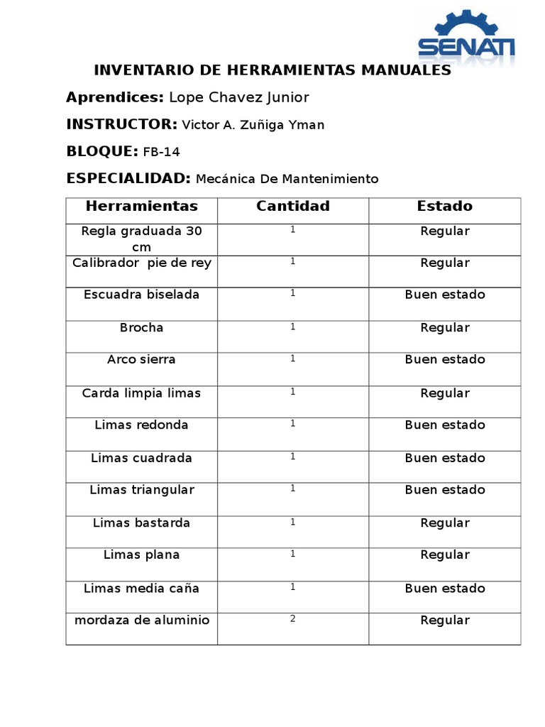 Inventario de Herramientas Manuales
