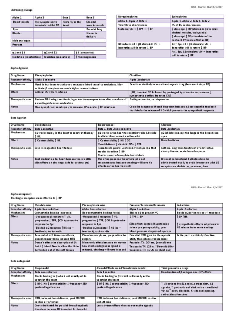 Adrenergic Drug Overview | PDF | Receptor Antagonist | Norepinephrine