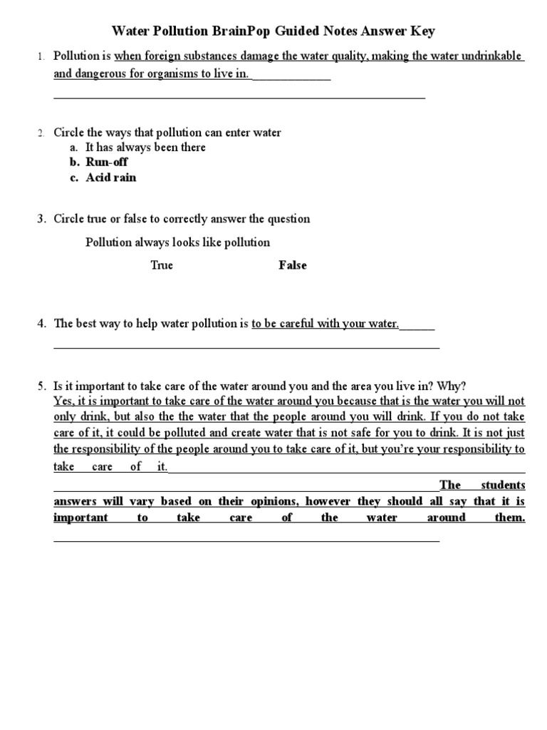 Water Pollution Guided Notes Answers | PDF