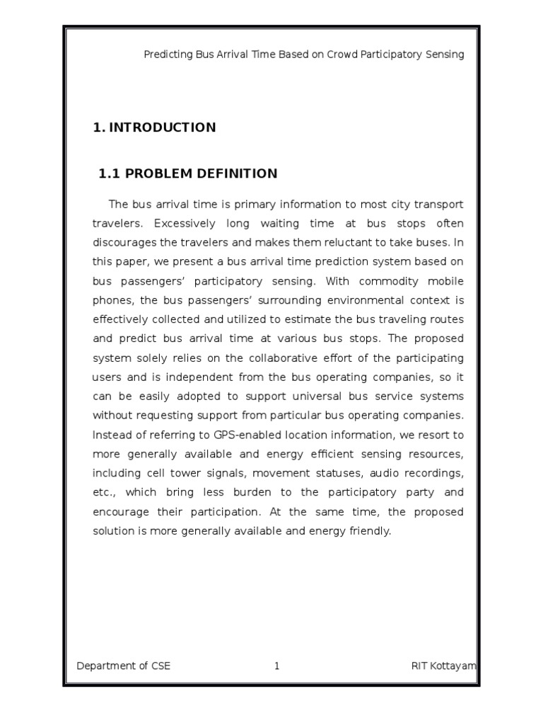 Crowd-Sourced Bus Arrival Prediction | PDF | Feasibility Study | Unit ...