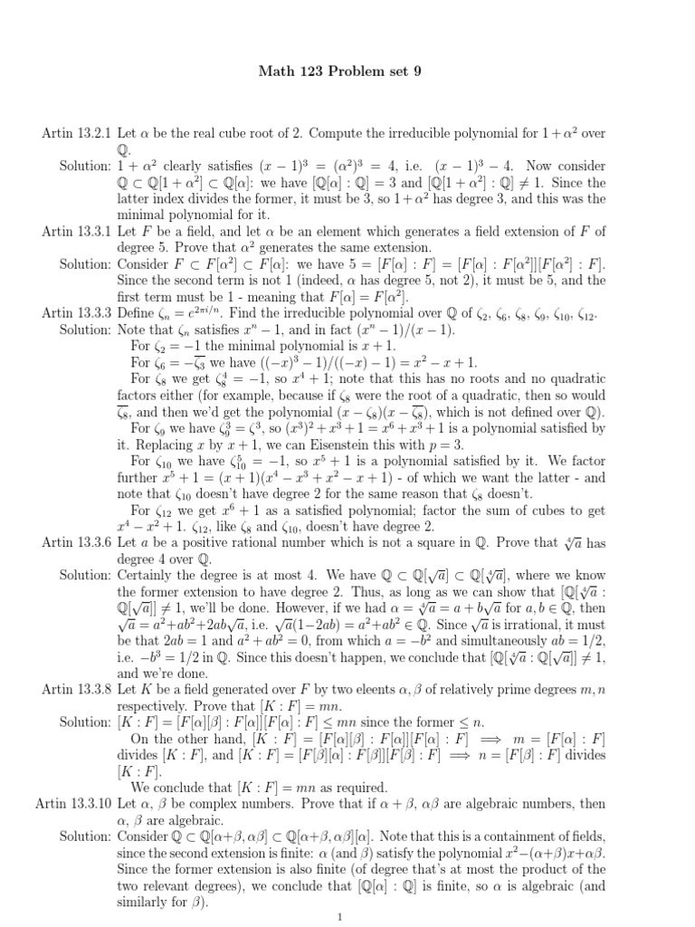 Irreducible Polynomials and Field Extensions | PDF | Field (Mathematics ...
