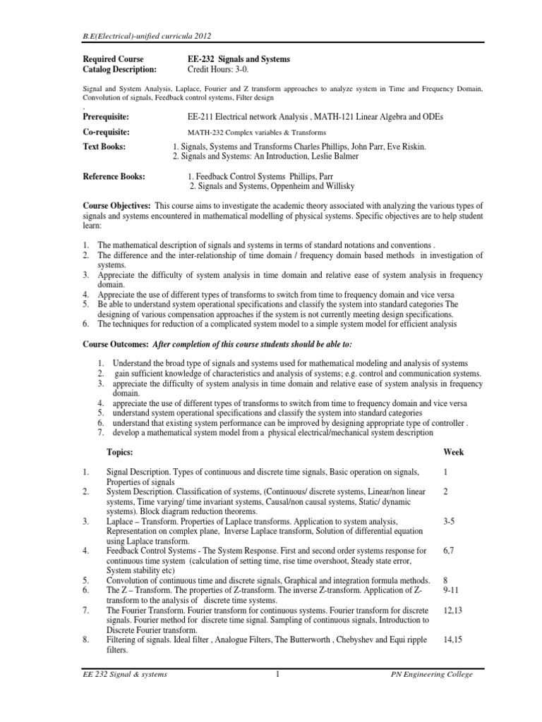 Signals and Systems Course Overview | PDF | Laplace Transform | Fourier ...