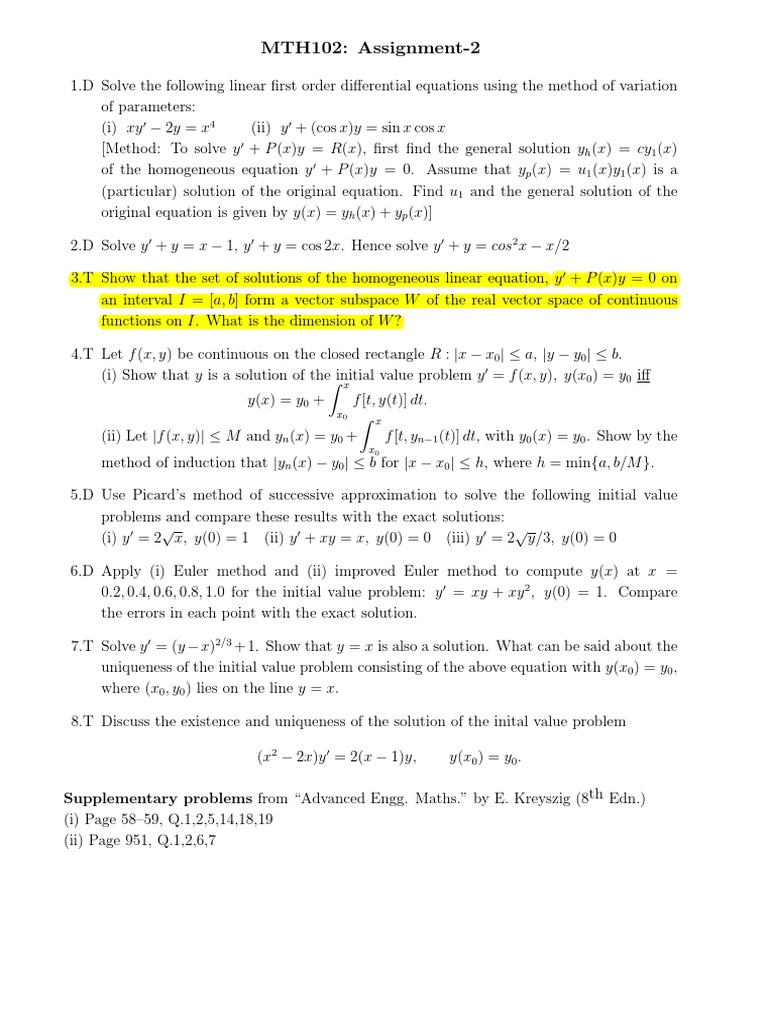 Differential Equations Assignment | PDF | Equations | Algebra