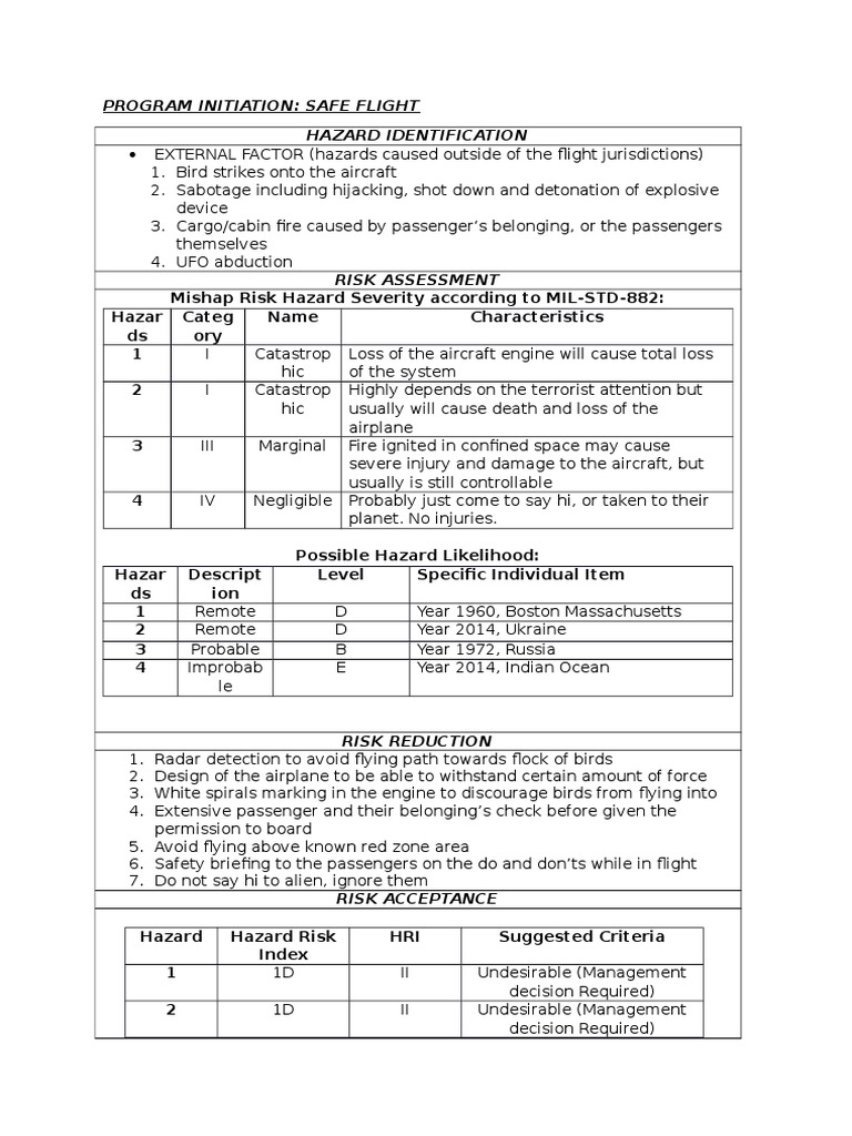 Program Initiation: Safe Flight Hazard Identification | PDF