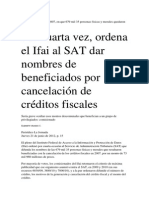 Ifai Al SAT Dar Nombres de Beneficiados Por Cancelación de Créditos Fiscales