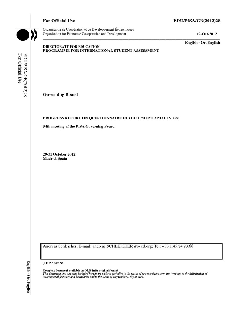 PISA 2015 Questionnaire Design Report | PDF | Programme For ...