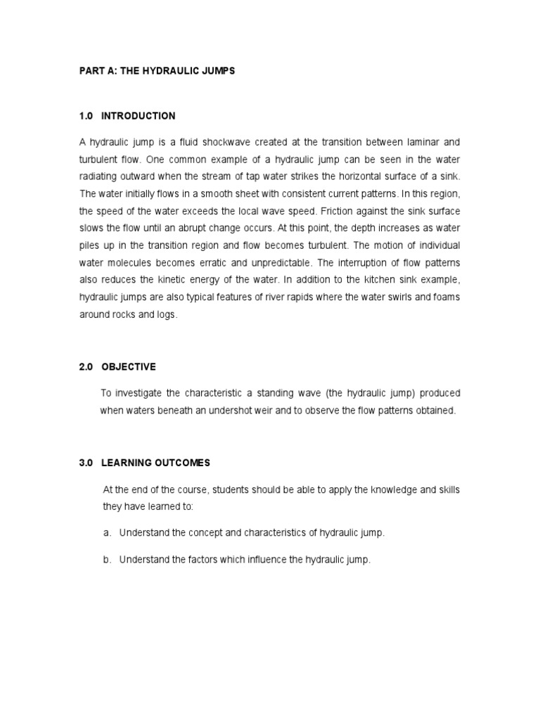 Report Hydraulic Jumps PDF Hydraulics Fluid Mechanics