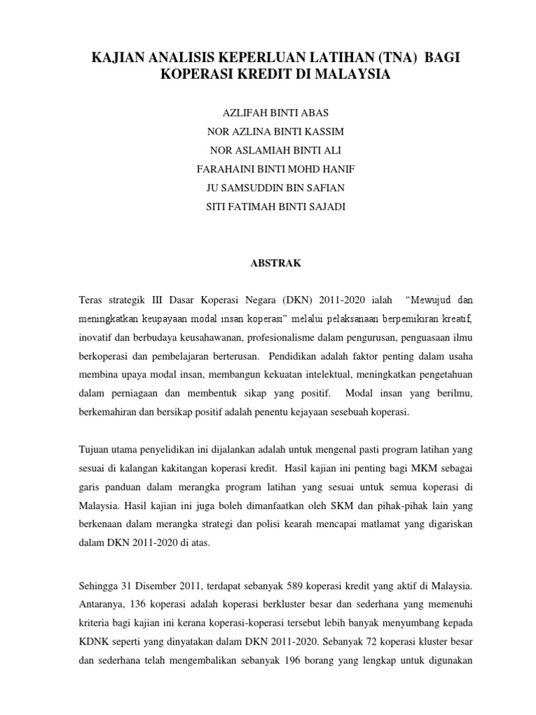 Kajian Analisis Keperluan Latihan Tna Pdf
