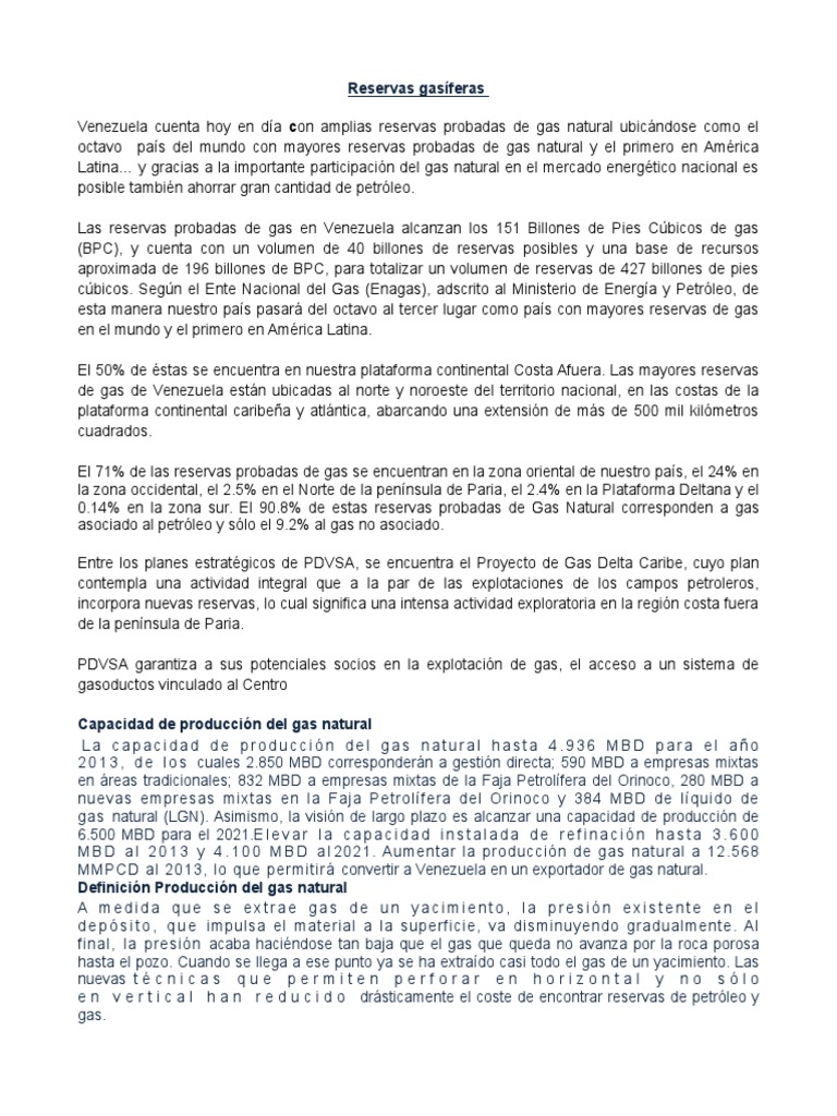 Reservas de Gas Natural en Venezuela | PDF | Venezuela | Petróleo