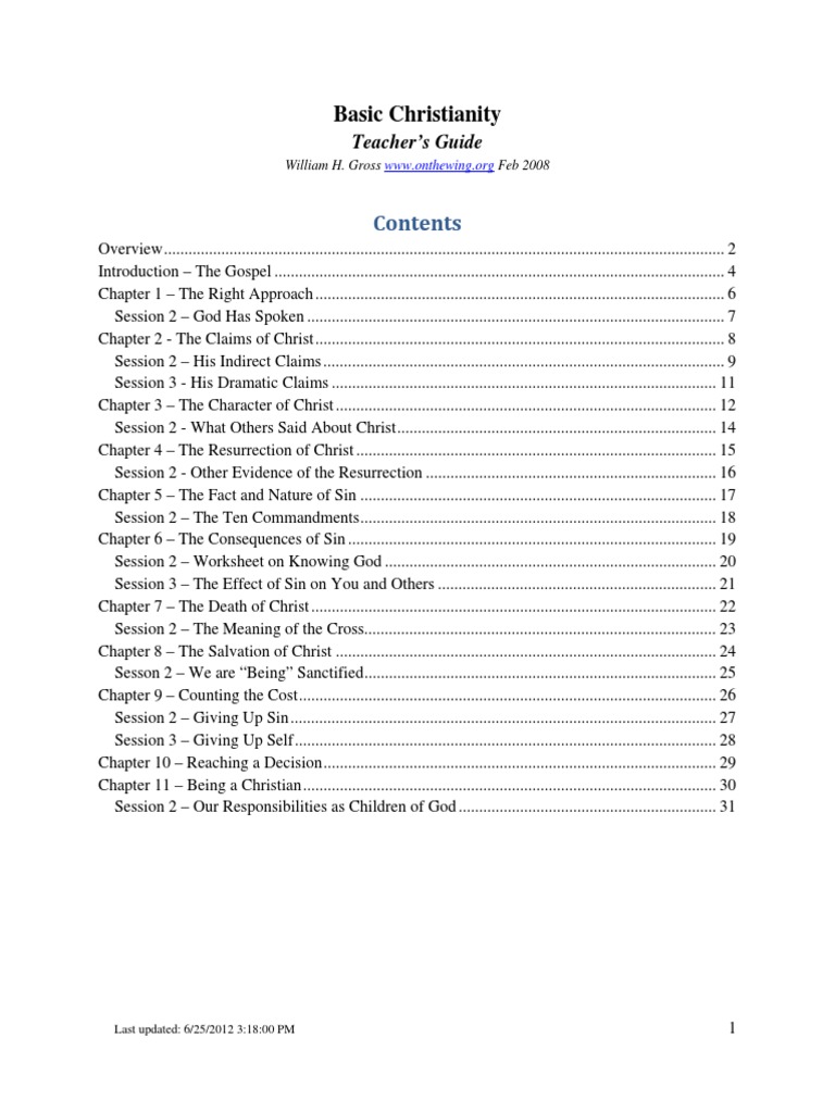 Teaching Guide for Basic Christianity PDF The Gospel God The