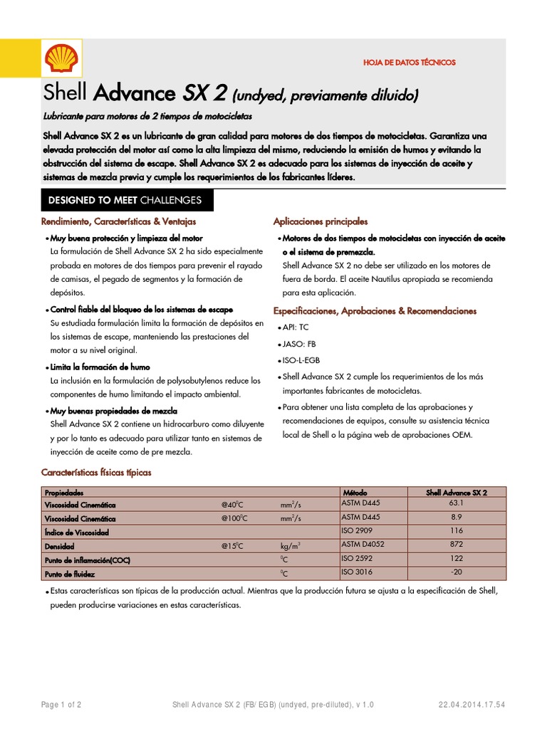 Shell Advance SX 2 | PDF | Lubricante | Science