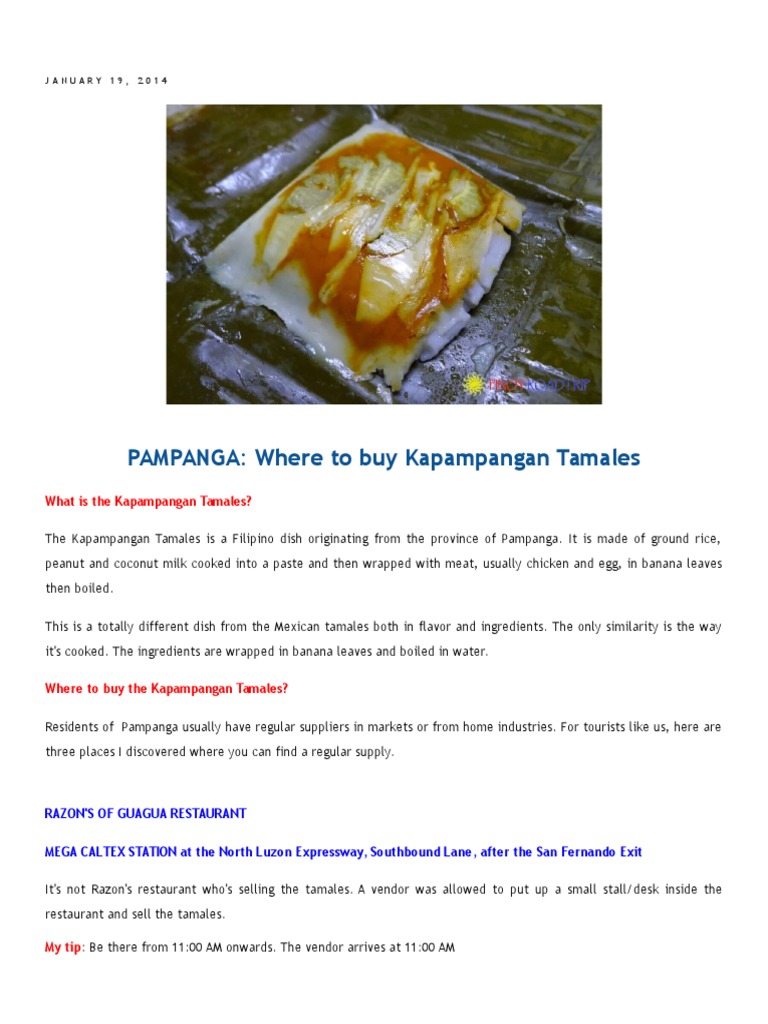 Where to buy Kapampangan Tamales Food And Drink Preparation Food & Wine